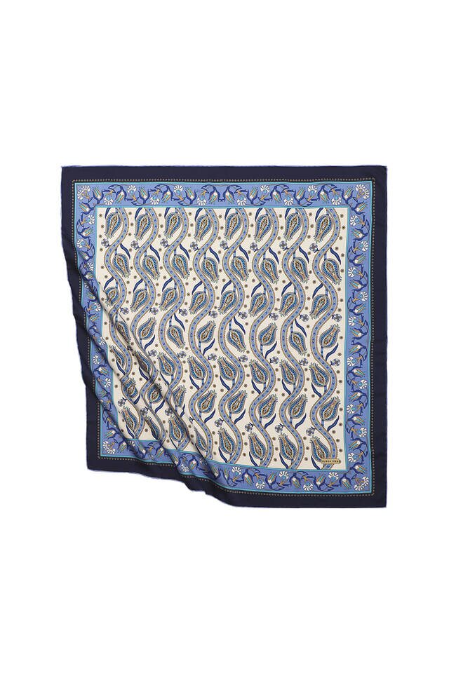 Indigo Ivy Tulip Pattern Silky Square Scarf - Bursa İpek