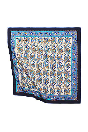 Indigo Ivy Tulip Pattern Silky Square Scarf 