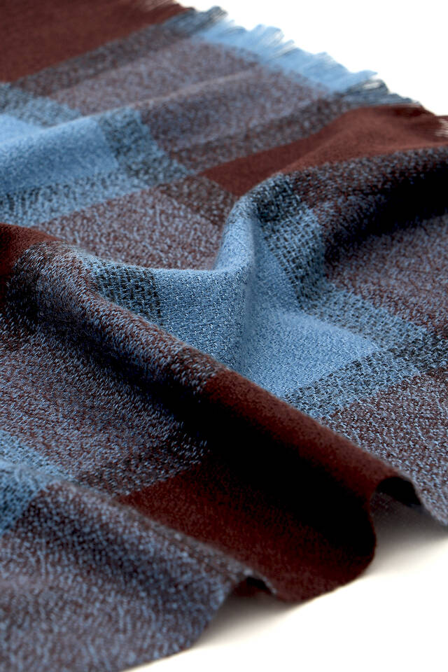 İndigo Kahverengi Ekose Desen Kışlık Şal - 4