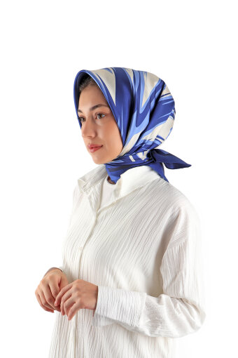 Indigo Nilsu Pattern Twill Silk Square Scarf 