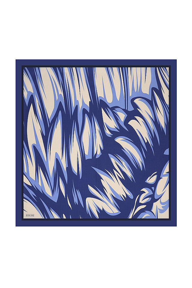 Indigo Nilsu Pattern Twill Silk Square Scarf - Bursa İpek