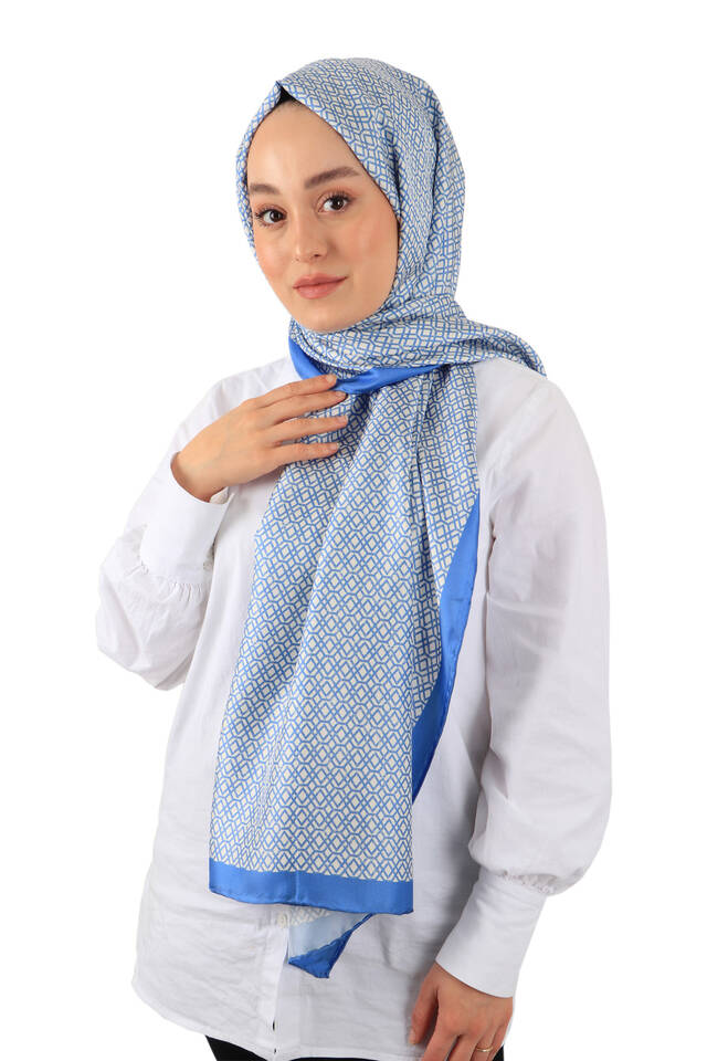 İndigo Petek Desen Twill İpek Şal - 3