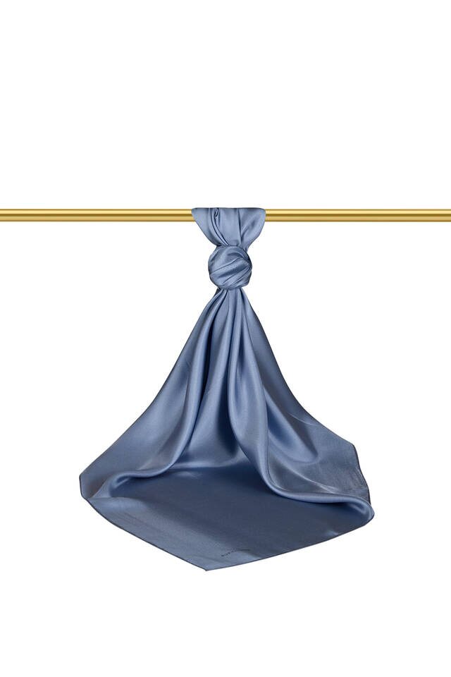 Indigo Plain Twill Silk Square Scarf - 2