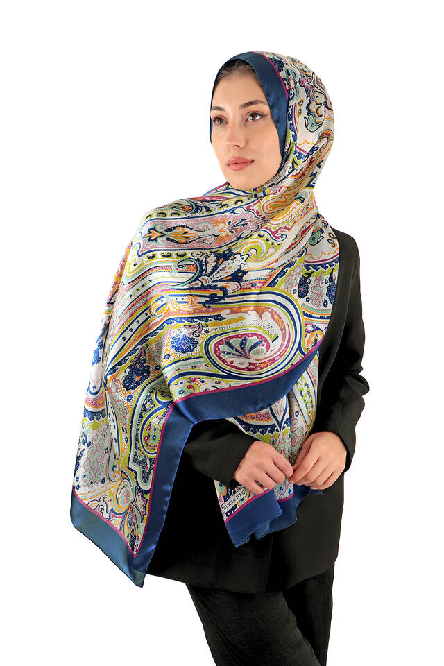 Indigo Sahara Pattern Silk Scarf - 2