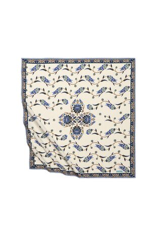 Indigo Sequin Tulip Pattern Silky Square Scarf 