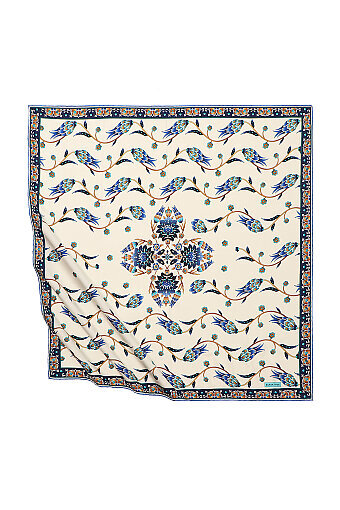 Indigo Sequin Tulip Pattern Silky Square Scarf 