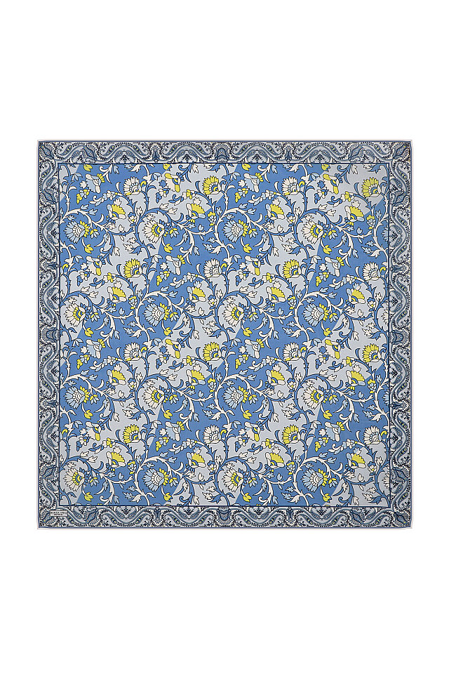 Indigo Shawl Pattern Voile Silk Square Scarf 