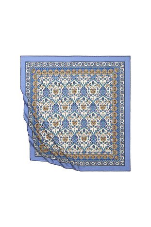 Indigo Tile Tulip Pattern Silky Square Scarf 