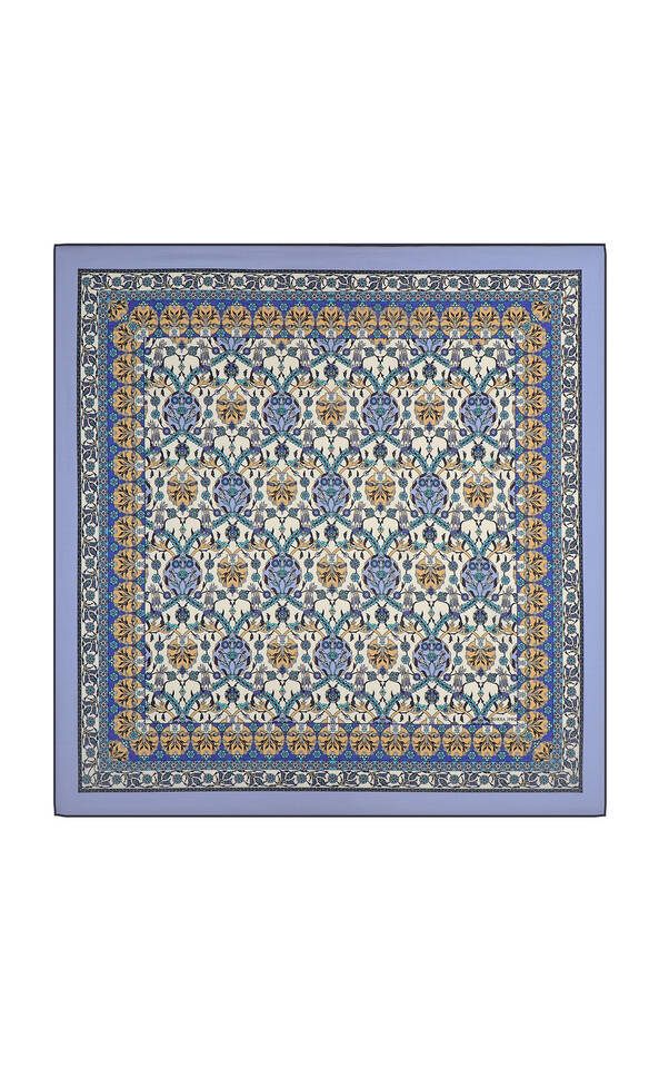 Indigo Tile Tulip Pattern Soft Square Scarf - Bursa İpek