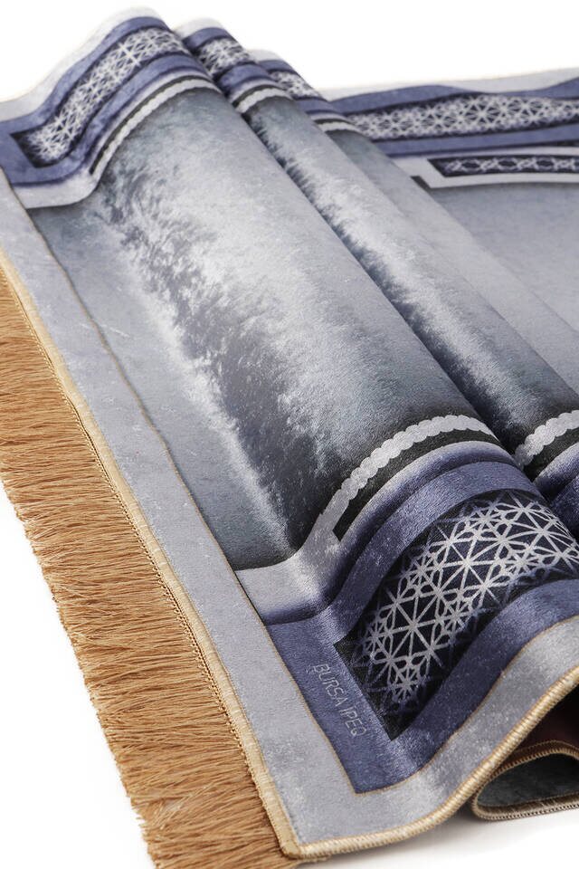 Indigo Velvet Carpet Prayer Rug - 3