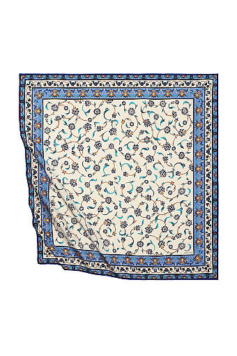 Indigo Wildflower Pattern Silky Square Scarf 