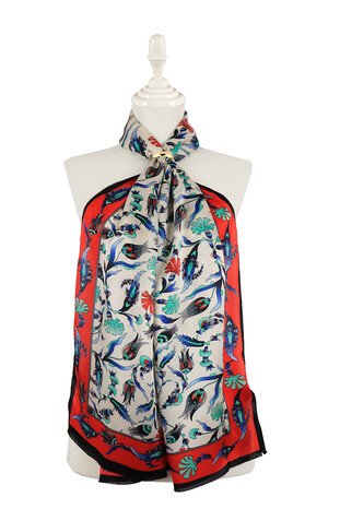 Kırmızı Siyah Karanfil Lale İpek Fular 