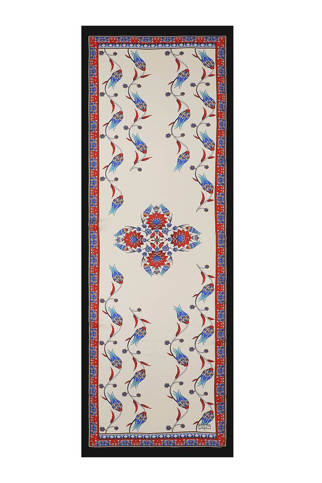 Kırmızı Siyah Sıra Lale İpek Fular - 4