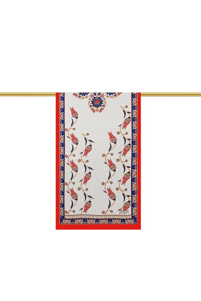 Lacivert Kırmızı Sıra Lale İpek Fular - 2