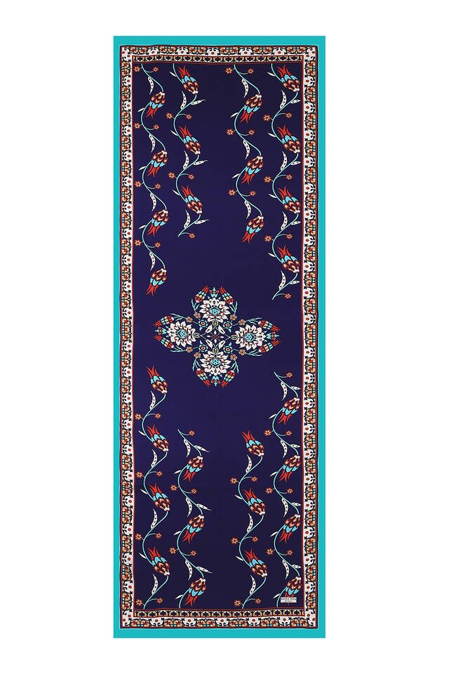 Yeşil Lacivert Sıra Lale İpek Fular - 4