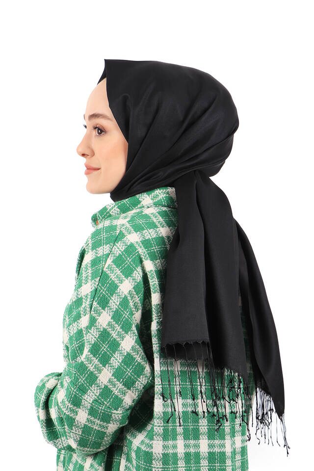 Siyah İpek Görünümlü Şal - 4