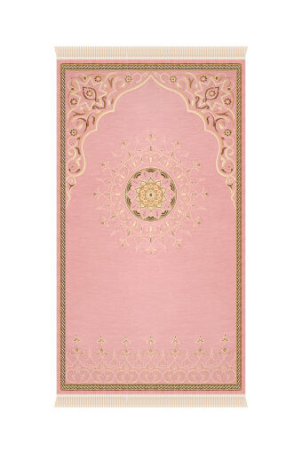Pembe Mandala Desen Kabartmalı Özel Dokuma Seccade 