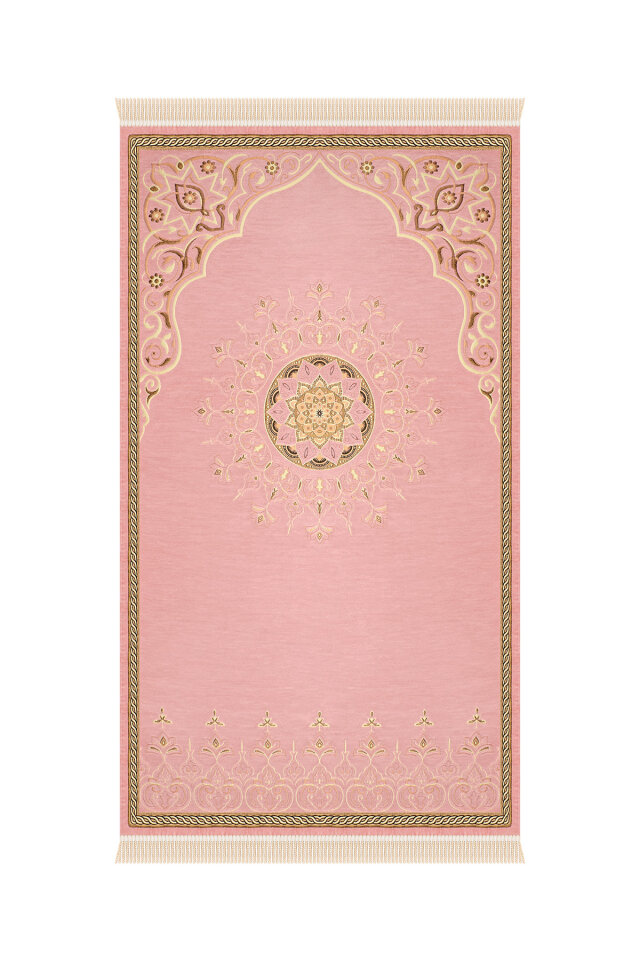 Pembe Mandala Desen Kabartmalı Özel Dokuma Seccade 