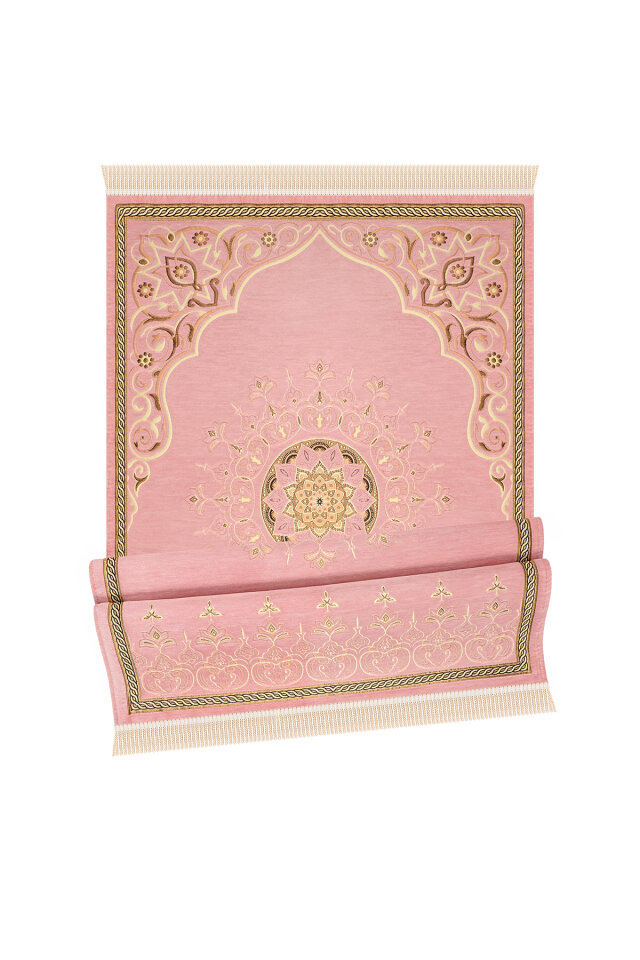 Pembe Mandala Desen Kabartmalı Özel Dokuma Seccade - 4