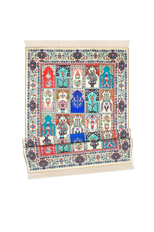 Krem Kadife Halı Seccade - 4