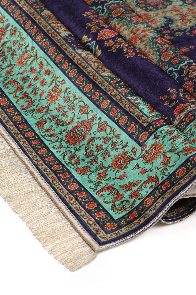 Lacivert Kadife Halı Seccade - 3