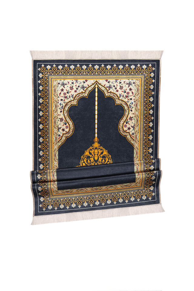 Lacivert Kadife Halı Seccade - 4