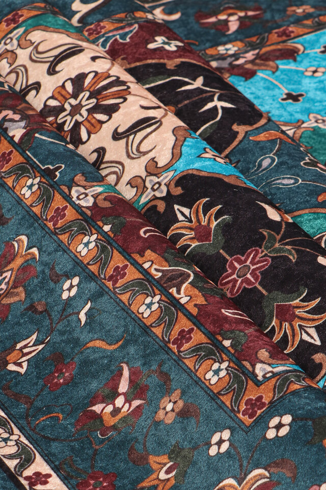 Petrol Yeşil Kadife Halı Seccade - 2