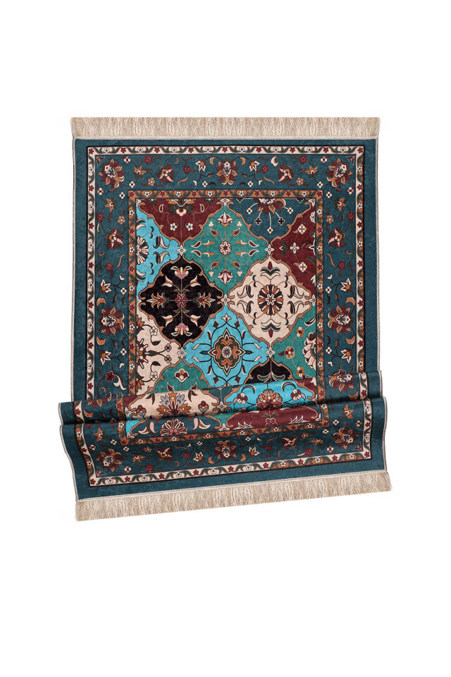 Petrol Yeşil Kadife Halı Seccade - 4