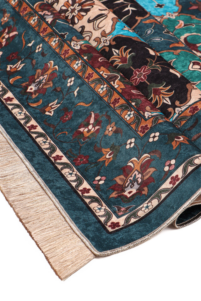 Petrol Yeşil Kadife Halı Seccade - 3