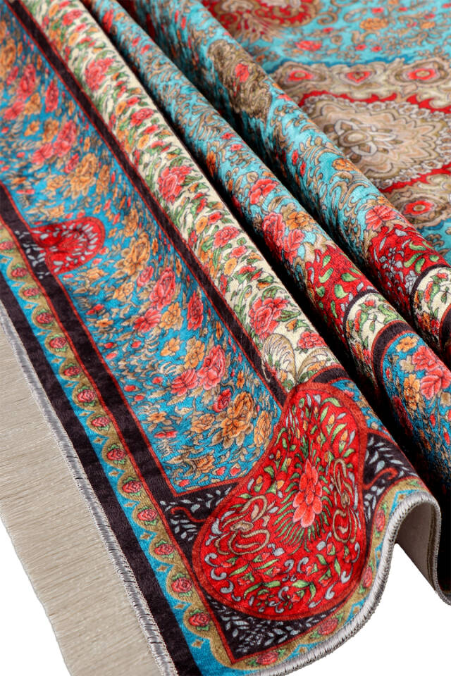 Turkuaz Kadife Halı Seccade - 3