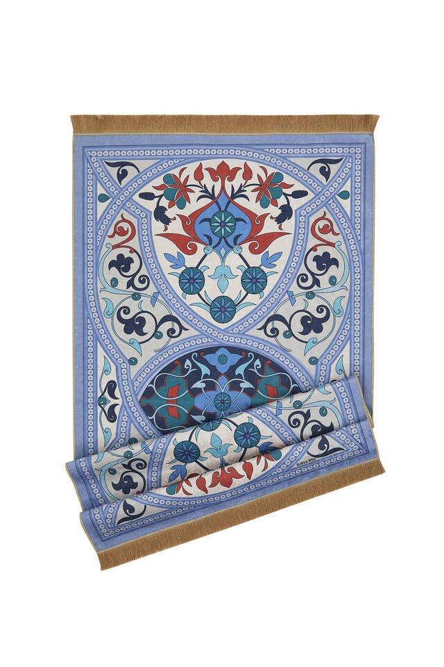 Mavi Kadife Halı Seccade - 4
