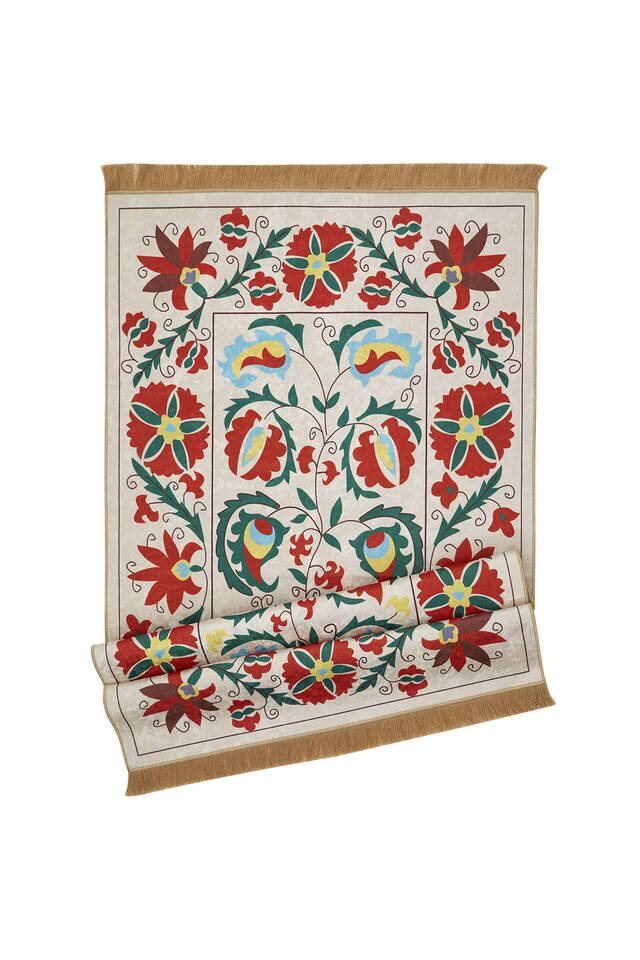 Krem Kadife Halı Seccade - 4