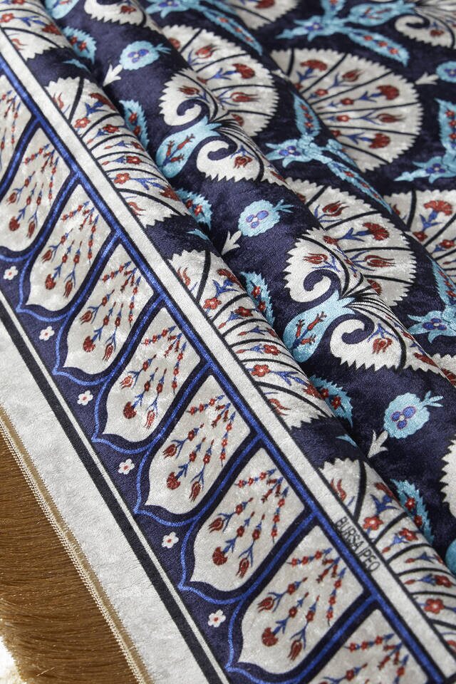 Lacivert Kadife Halı Seccade - 2