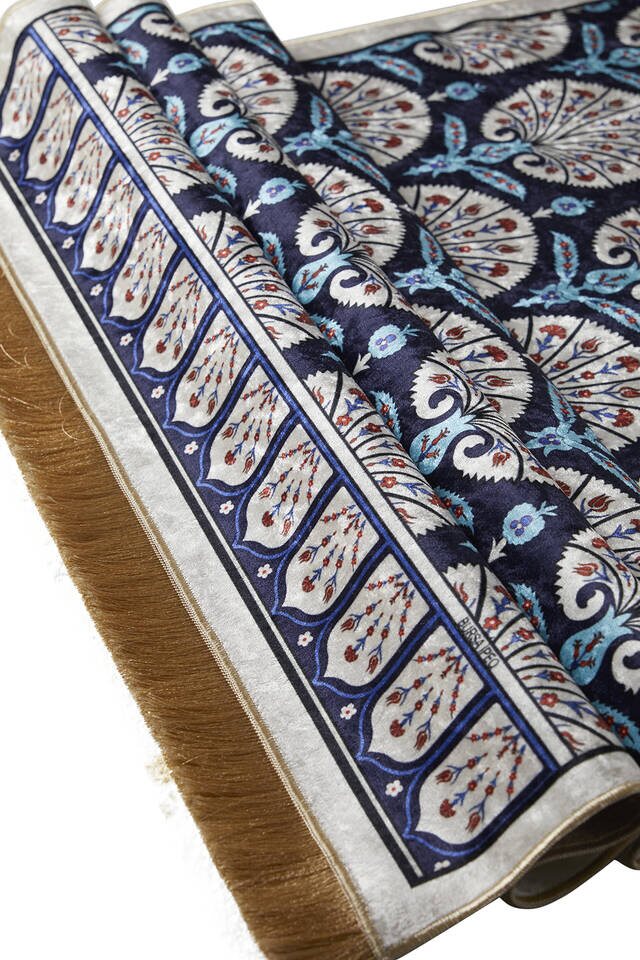 Lacivert Kadife Halı Seccade - 3