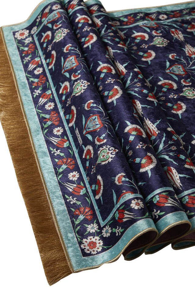 Lacivert Kadife Halı Seccade - 3