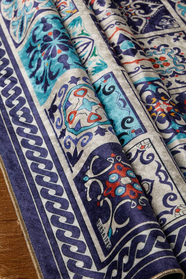 Lacivert Kadife Halı Seccade - 2