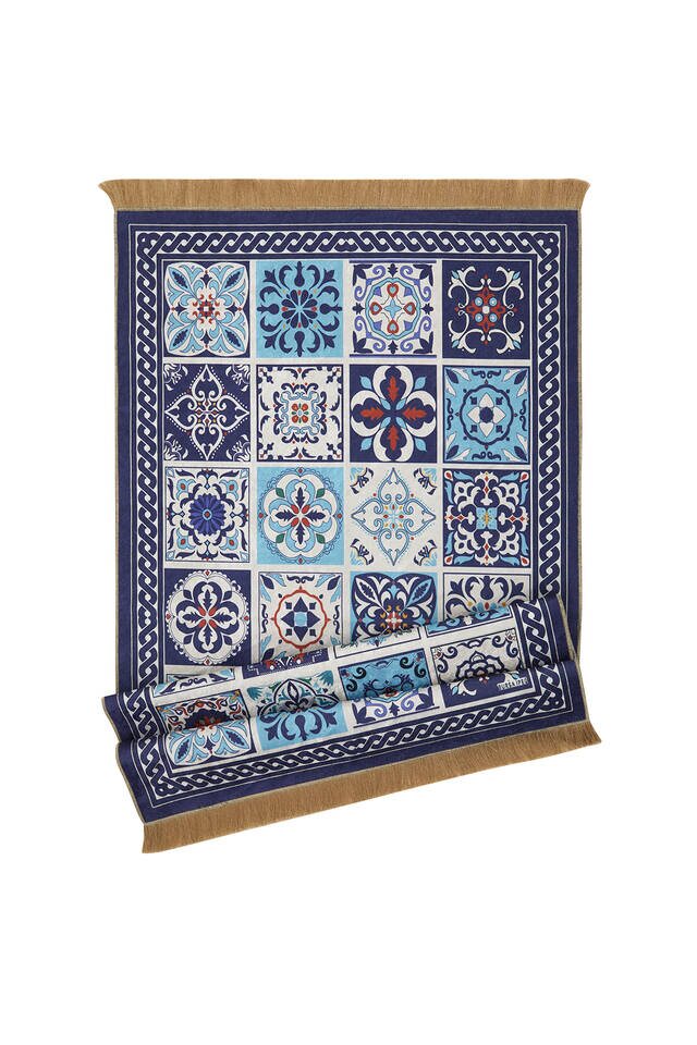 Lacivert Kadife Halı Seccade - 4