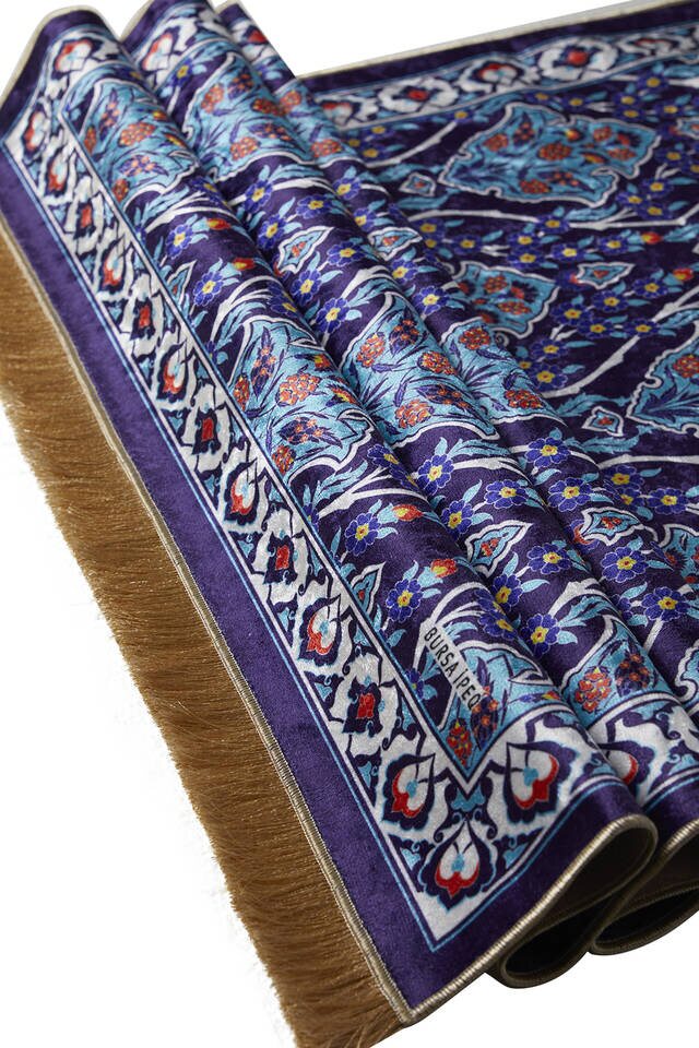 Lacivert Kadife Halı Seccade - 3