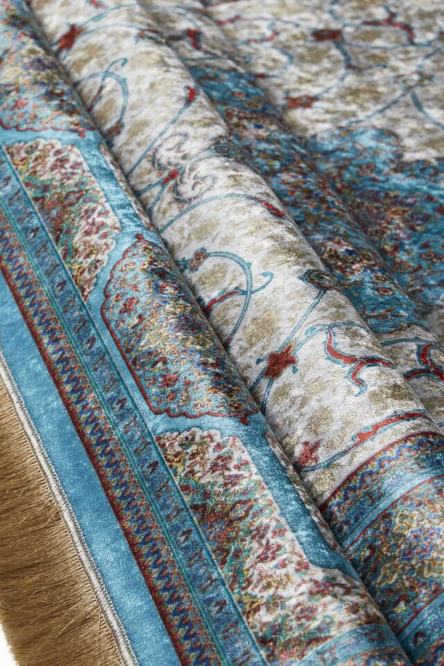 Mavi Kadife Halı Seccade - 2