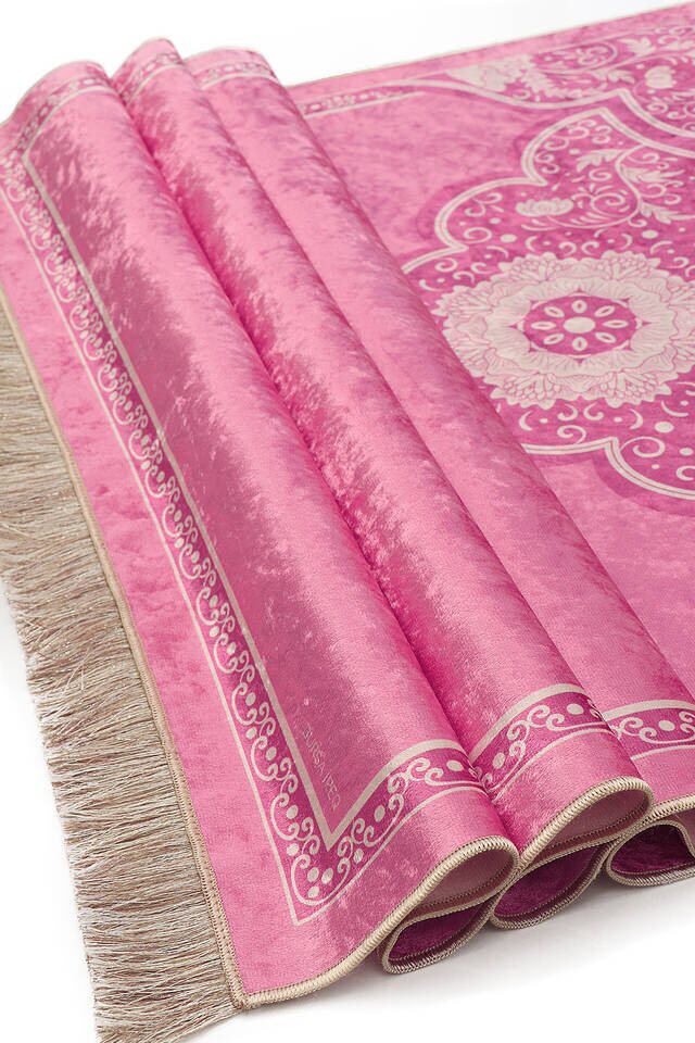 Pembe Kadife Halı Seccade - 3