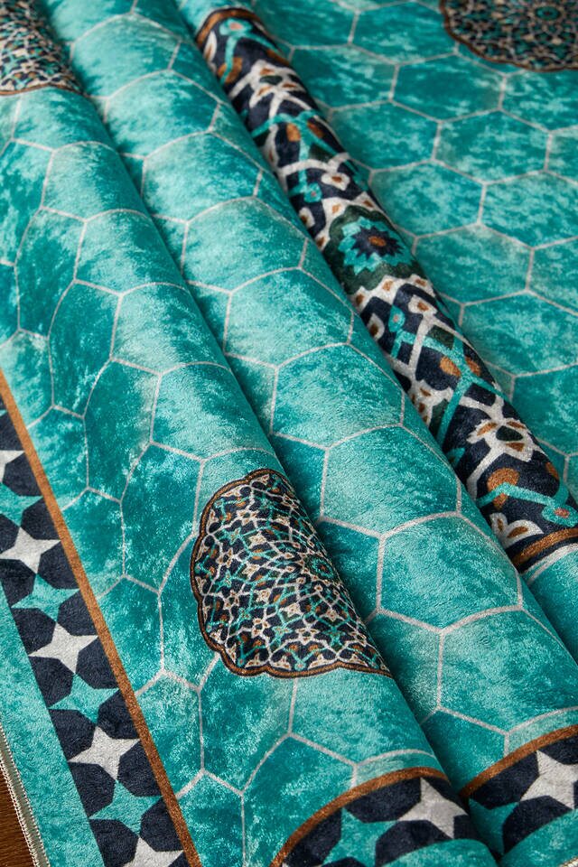 Su Yeşil Kadife Halı Seccade - 2