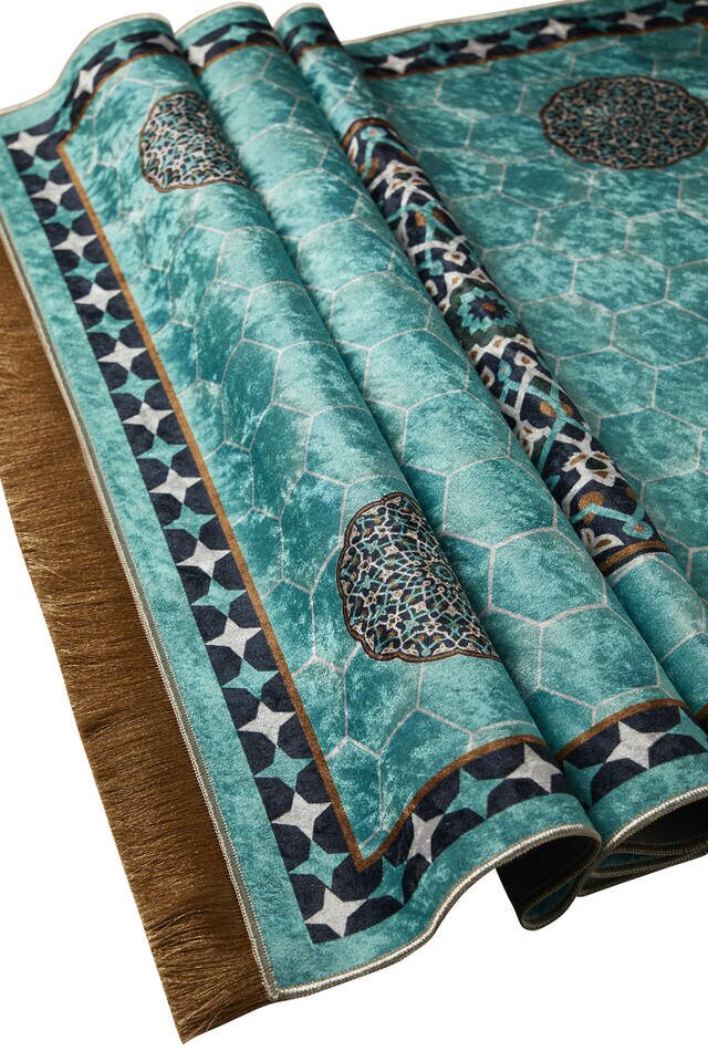 Su Yeşil Kadife Halı Seccade - 3