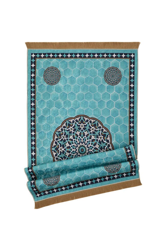 Su Yeşil Kadife Halı Seccade - 4