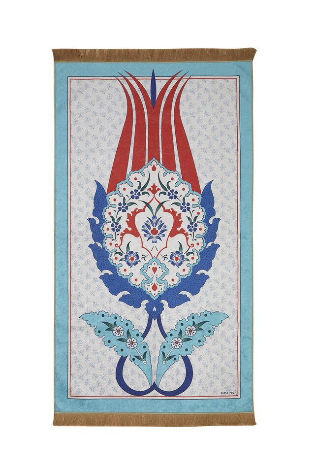 Turkuaz Kadife Halı Seccade - Bursa İpek