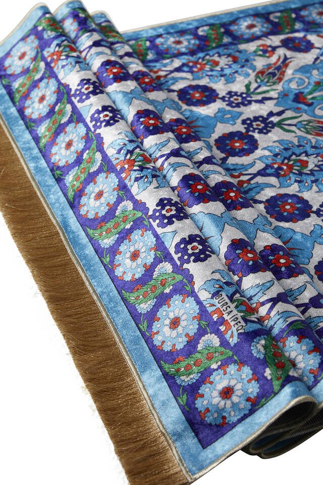 Turkuaz Kadife Halı Seccade - 3