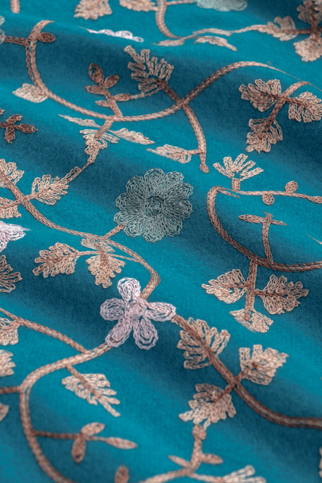 Cyan Embroidered Winter Shawl - 4