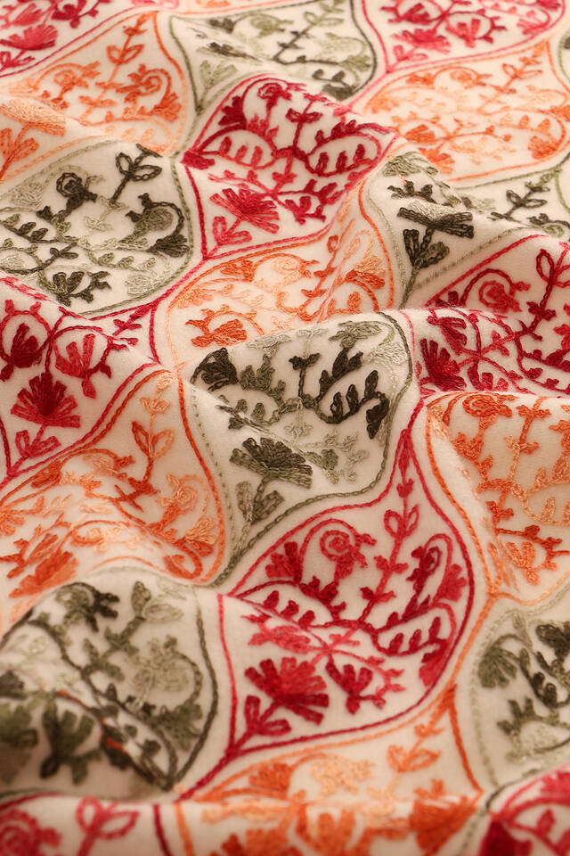 Krem Nakışlı Kışlık Şal - 4