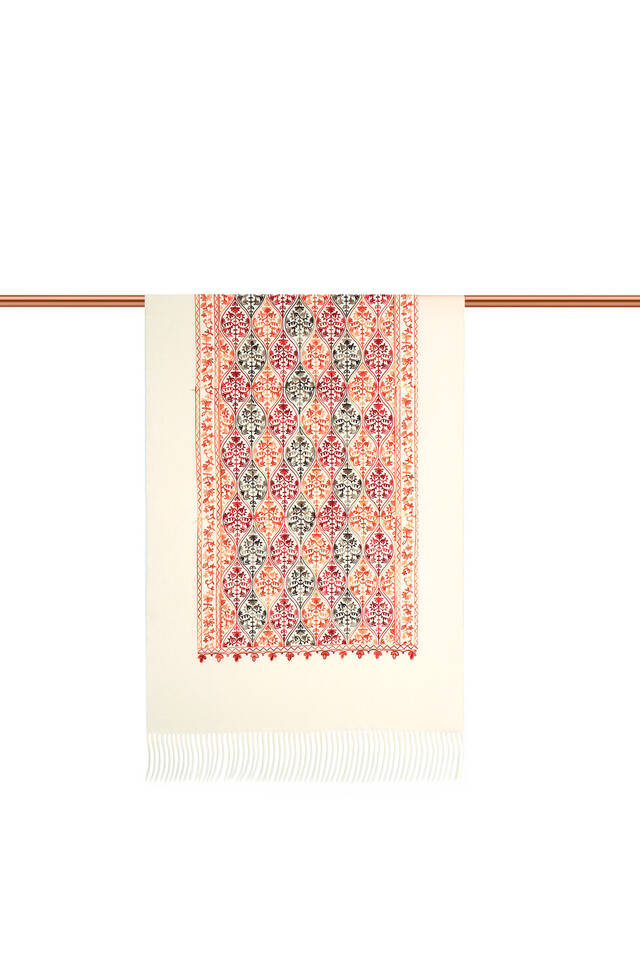 Krem Nakışlı Kışlık Şal - 3