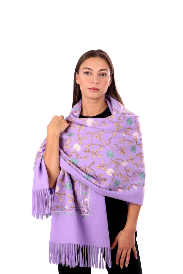Lilac Embroidered Winter Shawl 