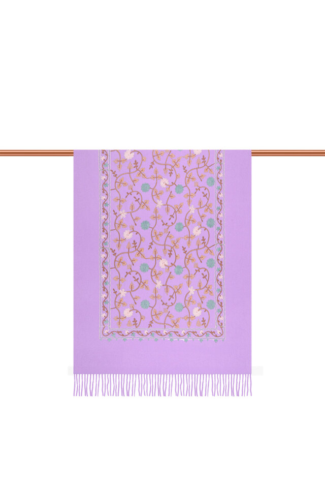 Lilac Embroidered Winter Shawl - 3